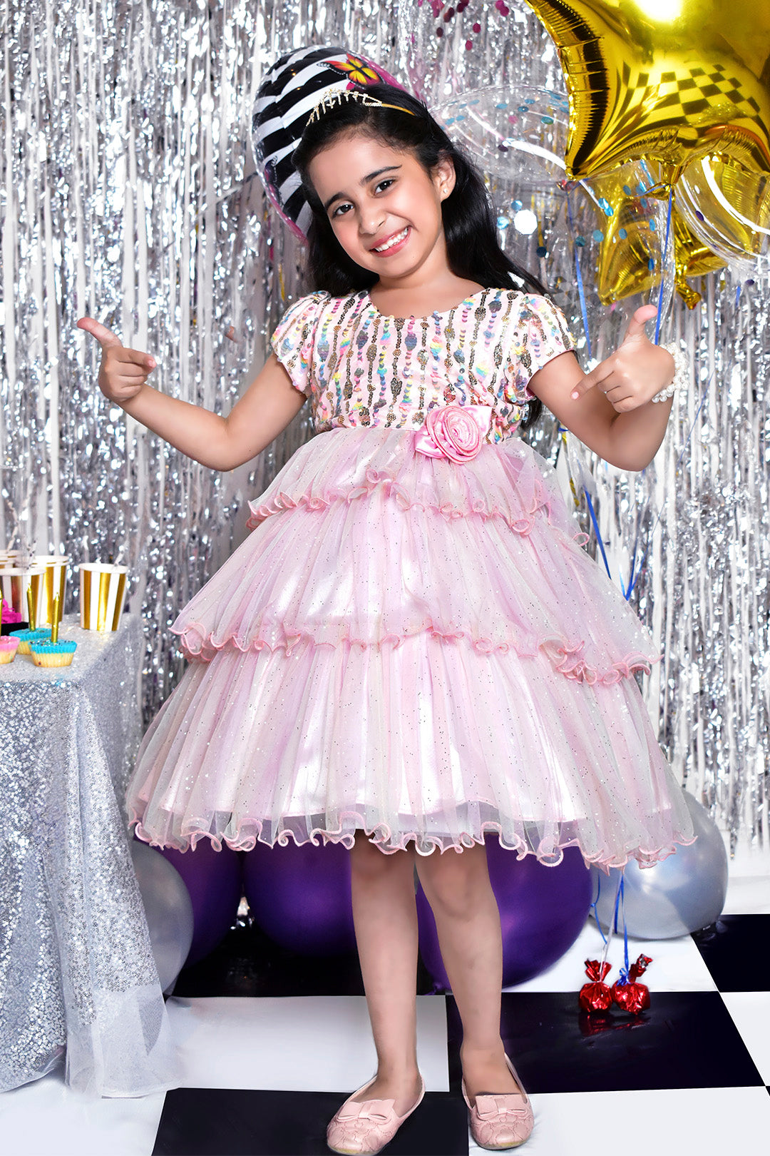 Multi Sequins Glitter Net Flares Frock | BIRTHDAY BASH | F2015