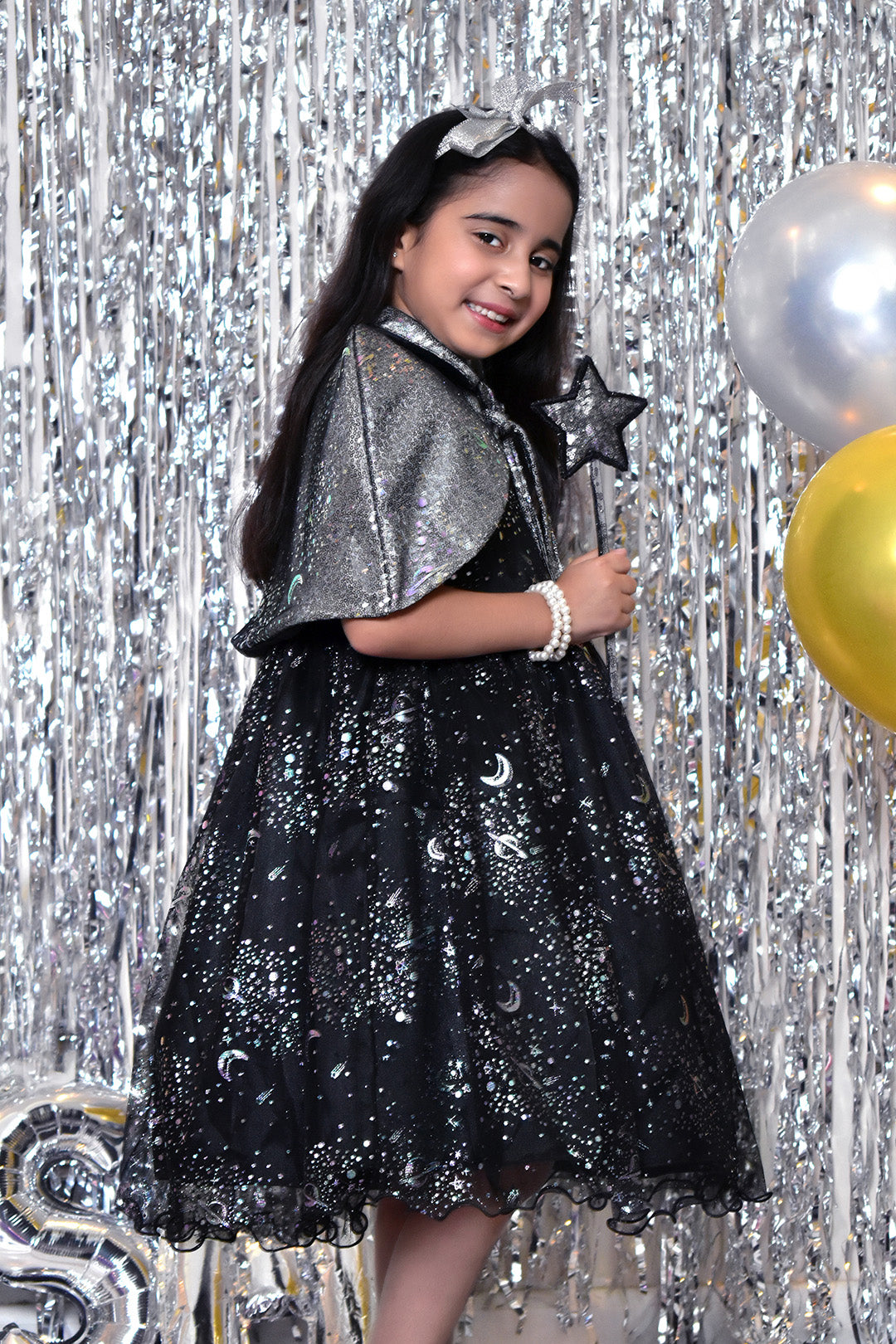 Metallic Starry Cape Net Frock | BIRTHDAY BASH | F2122