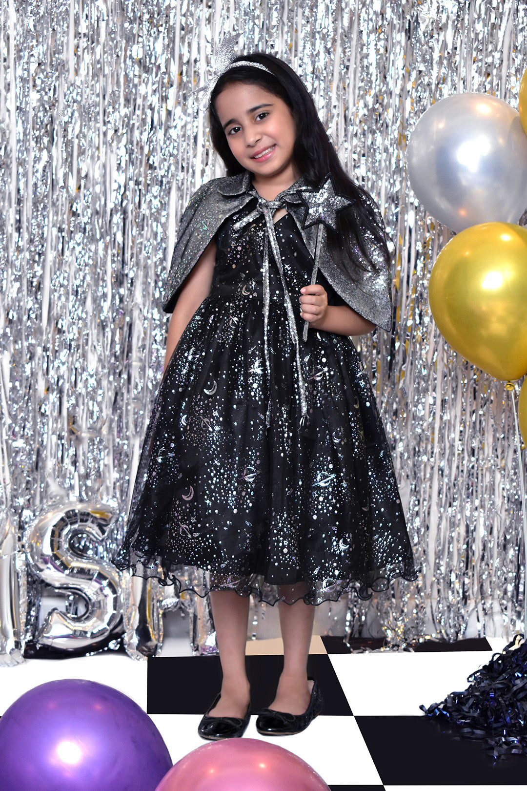 Metallic Starry Cape Net Frock | BIRTHDAY BASH | F2122