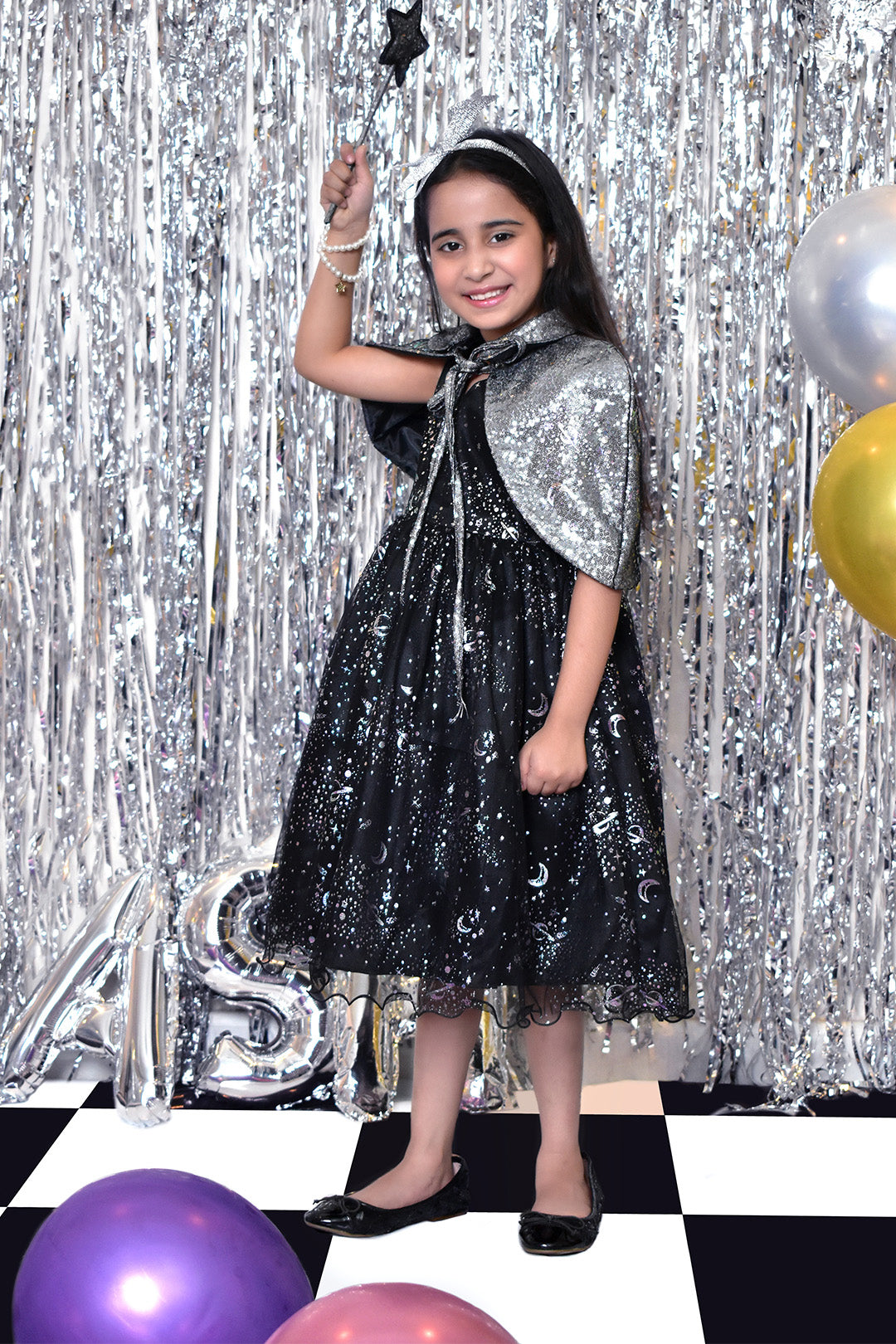 Metallic Starry Cape Net Frock | BIRTHDAY BASH | F2122