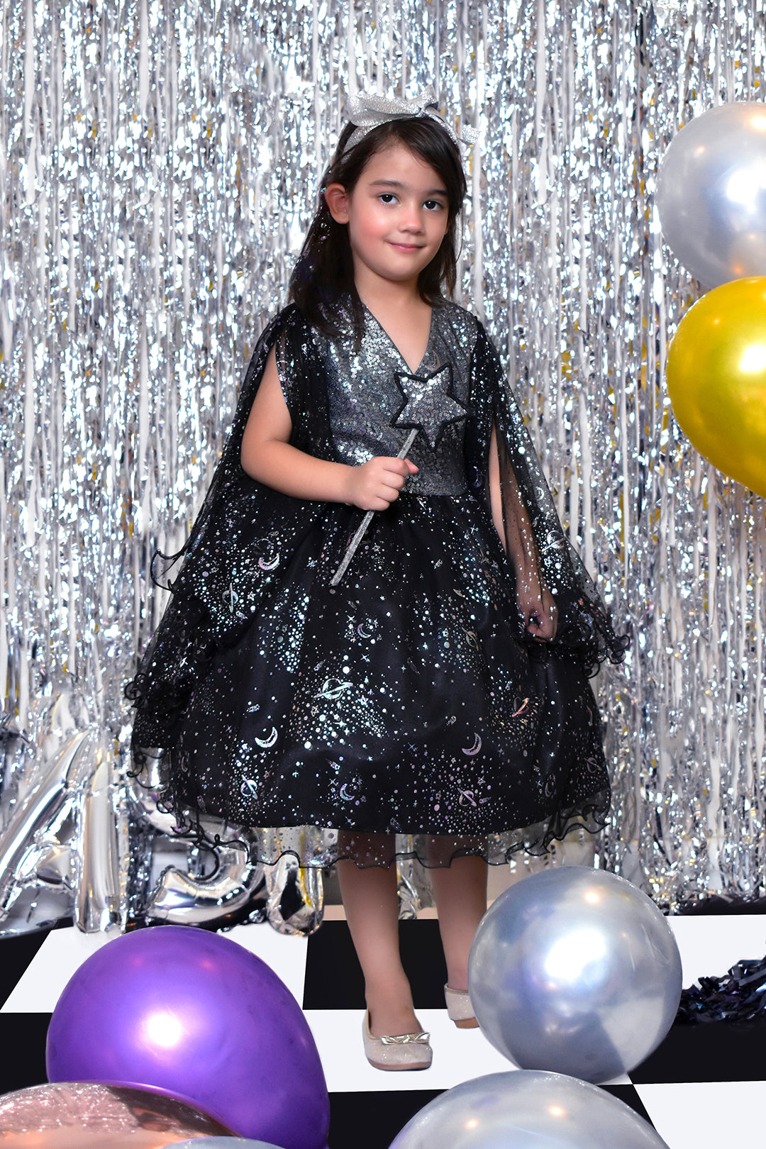 Metallic Starry Net Flare Frock | BIRTHDAY BASH | F2147