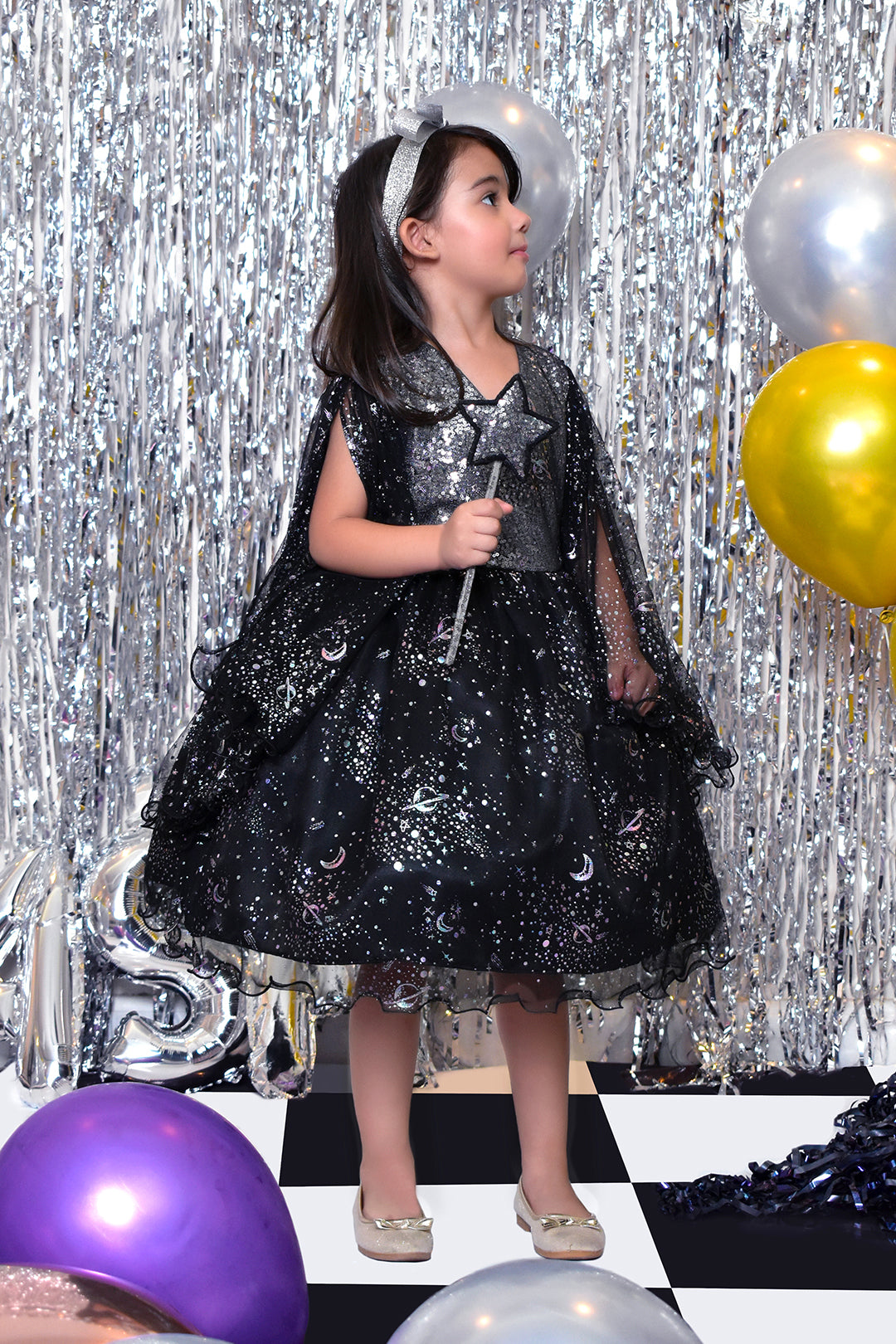 Metallic Starry Net Flare Frock | BIRTHDAY BASH | F2147