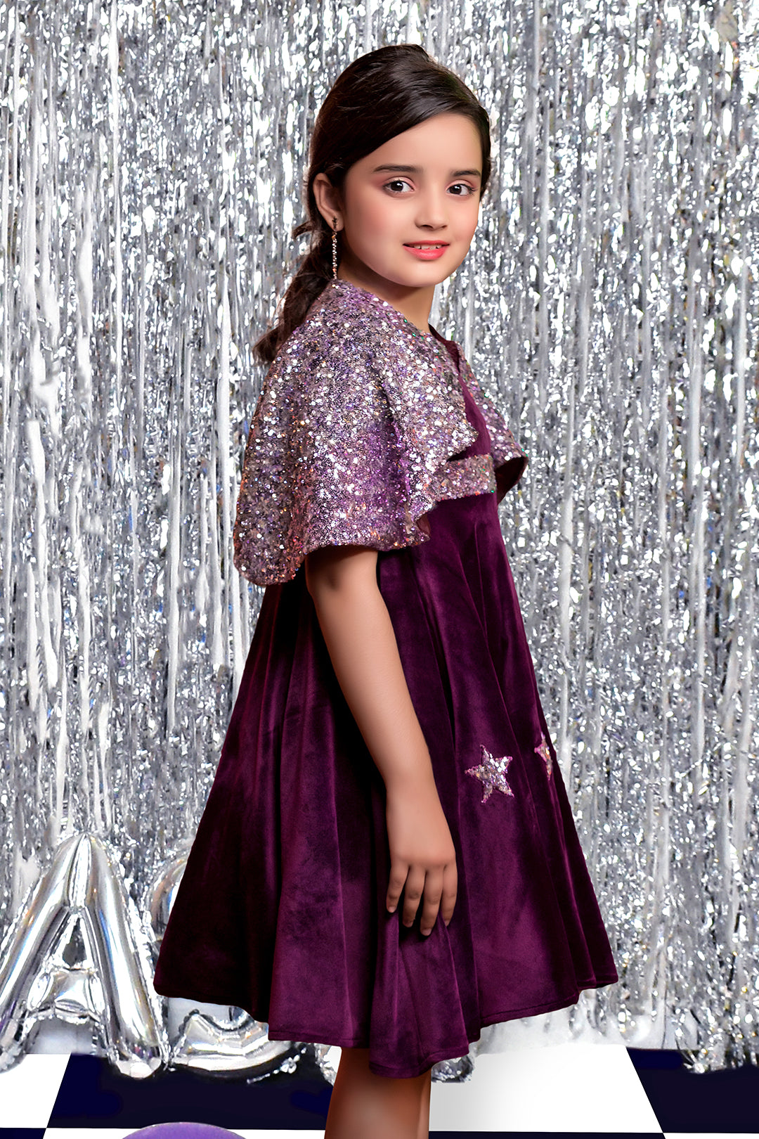 Monotone Sequins Velvet Cape Style Frock | BIRTHDAY BASH | F2003