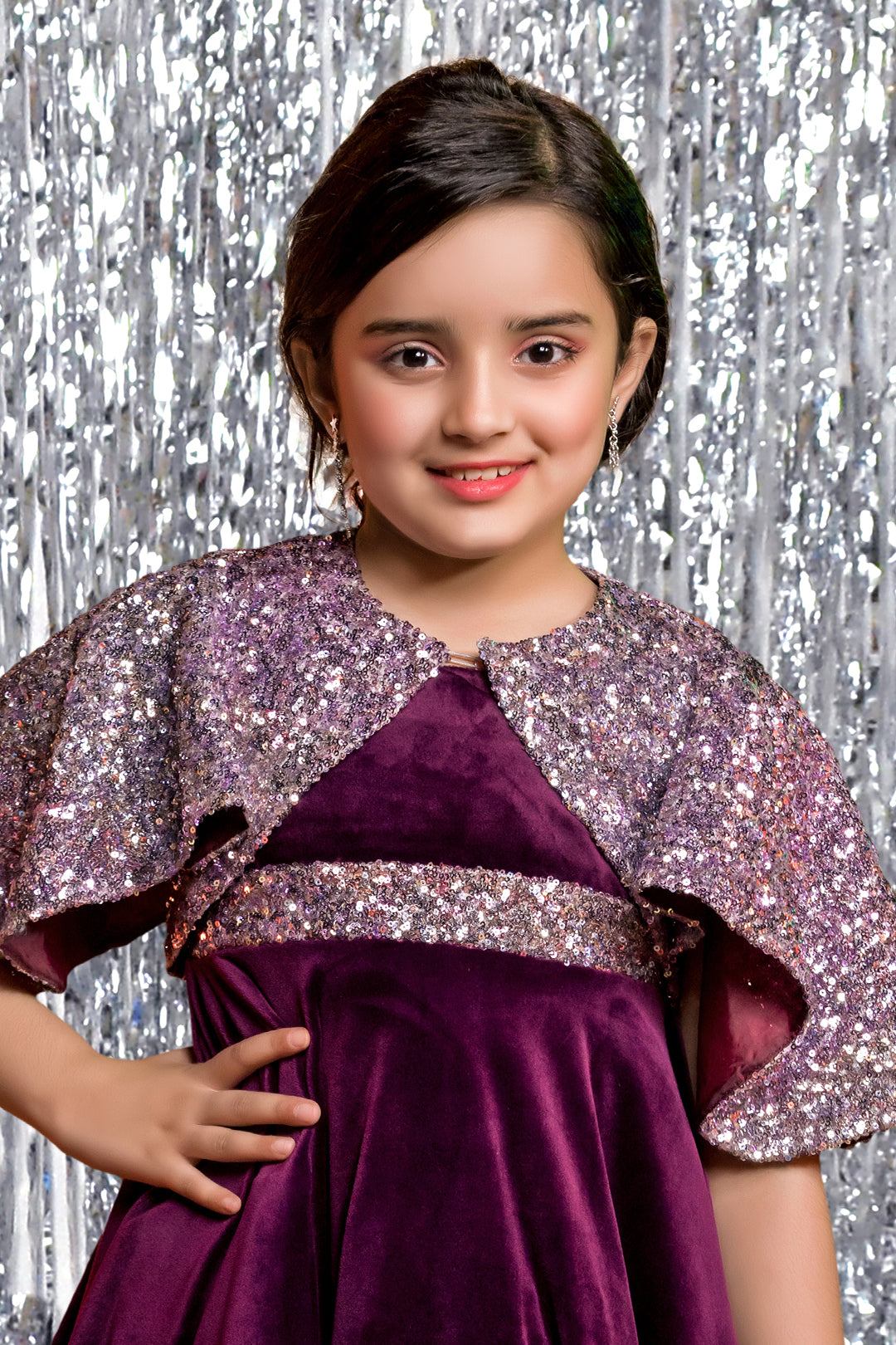 Monotone Sequins Velvet Cape Style Frock | BIRTHDAY BASH | F2003