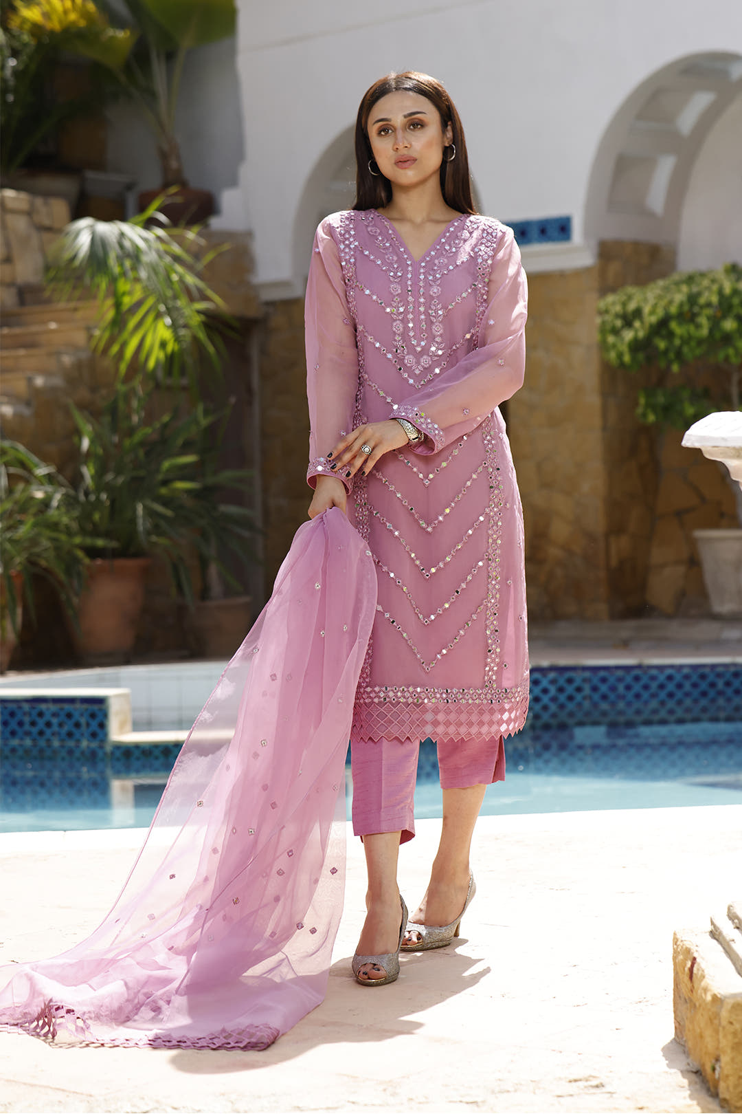 SANA'S red embroidered organza suit Pakistan Eid