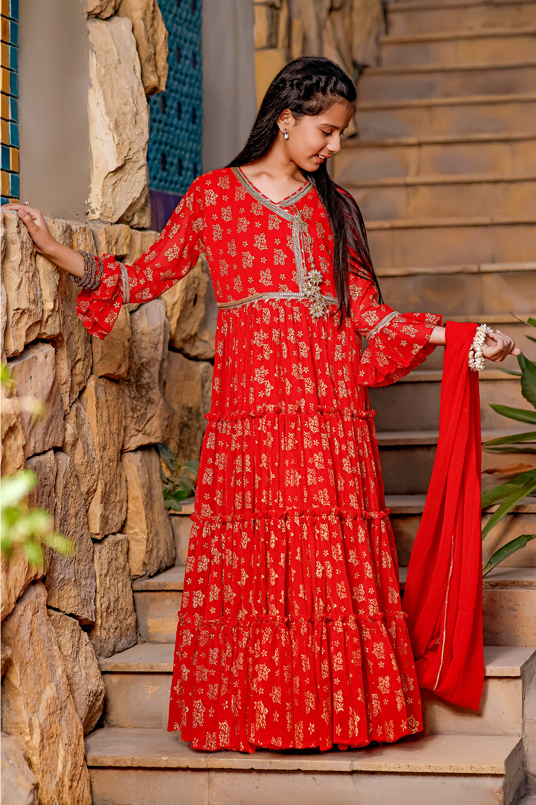 Screen Printed Chiffon Angharka Maxi | Eid Affairs | M3078