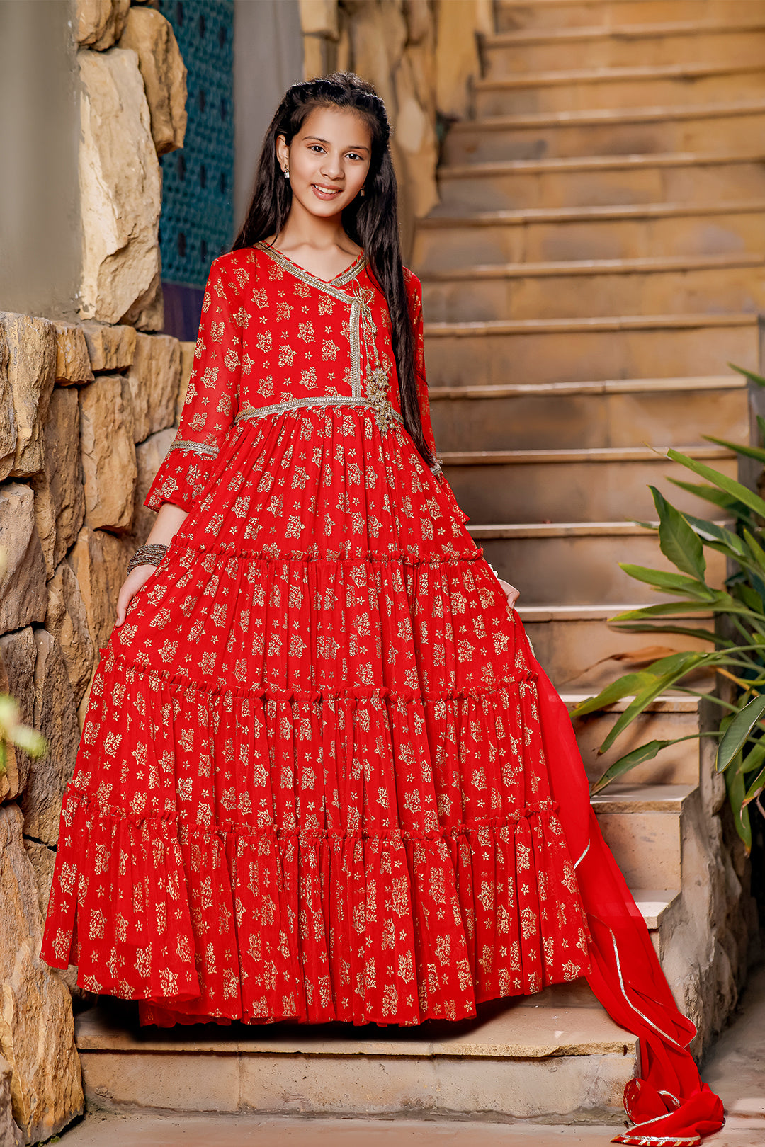 Screen Printed Chiffon Angharka Maxi | Eid Affairs | M3078