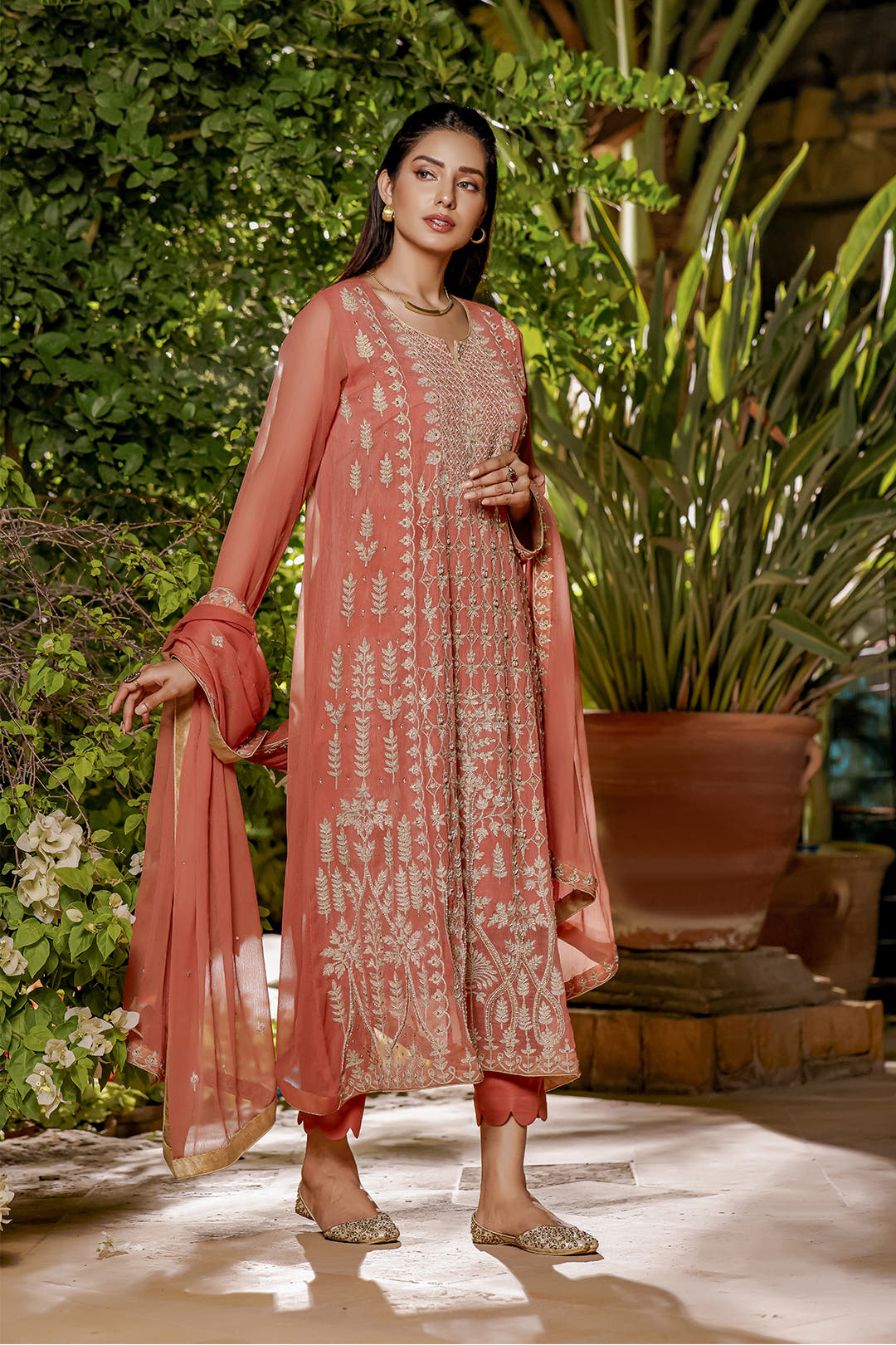 SANA'S red embroidered chiffon suit Pakistan Eid
