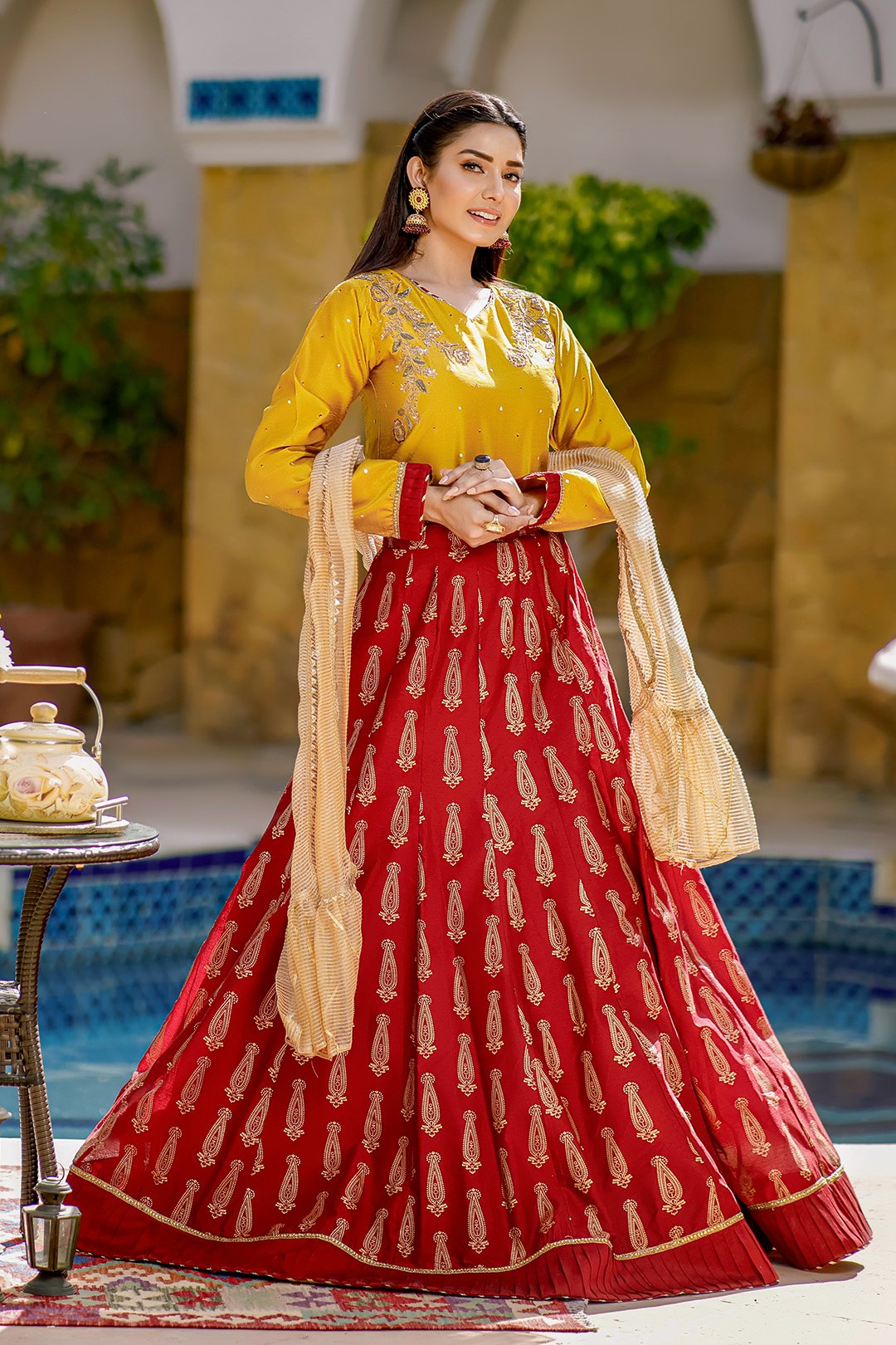Embroidered Raw Silk Screen Print Lehenga Choli | Eid Affairs | L123036 & L3036