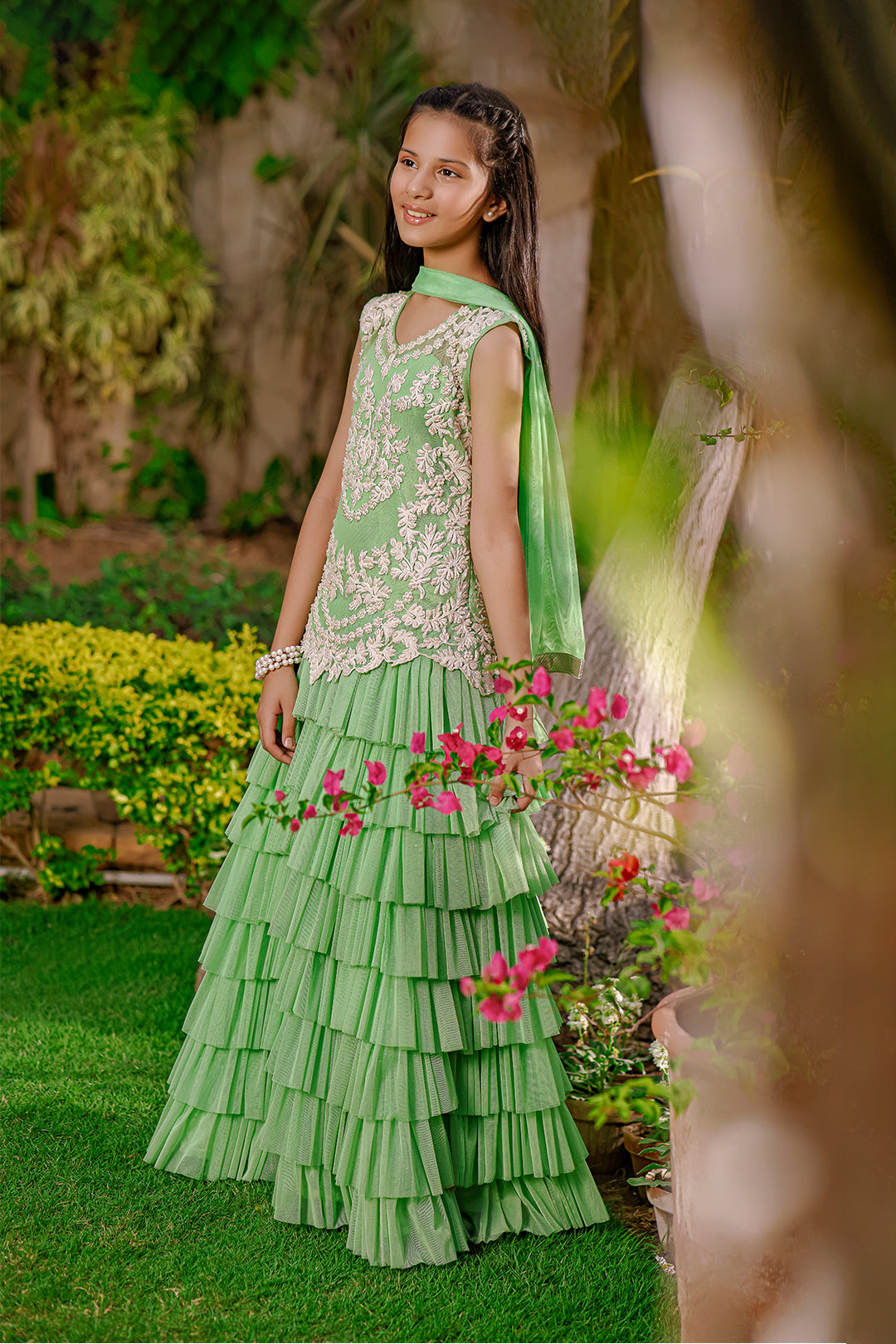 Aari Embroidered Multi Layers Net Maxi | Eid Affairs | M3070