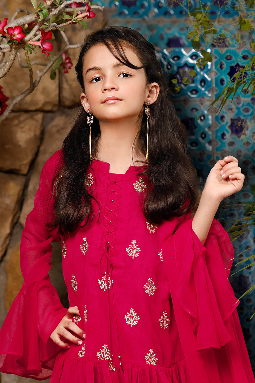 SANA'S red embroidered chiffon suit Pakistan Eid