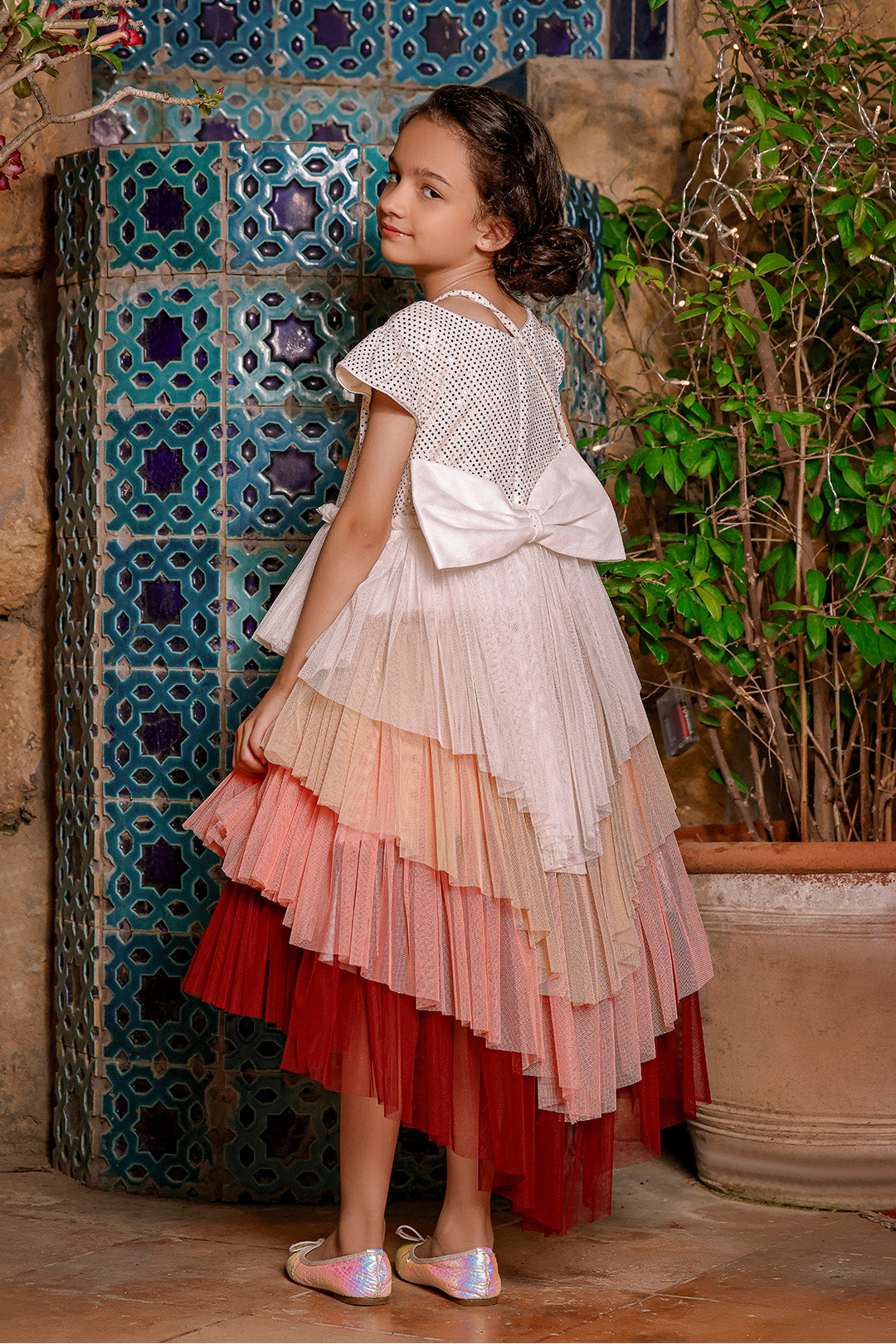 Shimmer Tensile Ruffled Net Frock | Eid Affairs | F5007