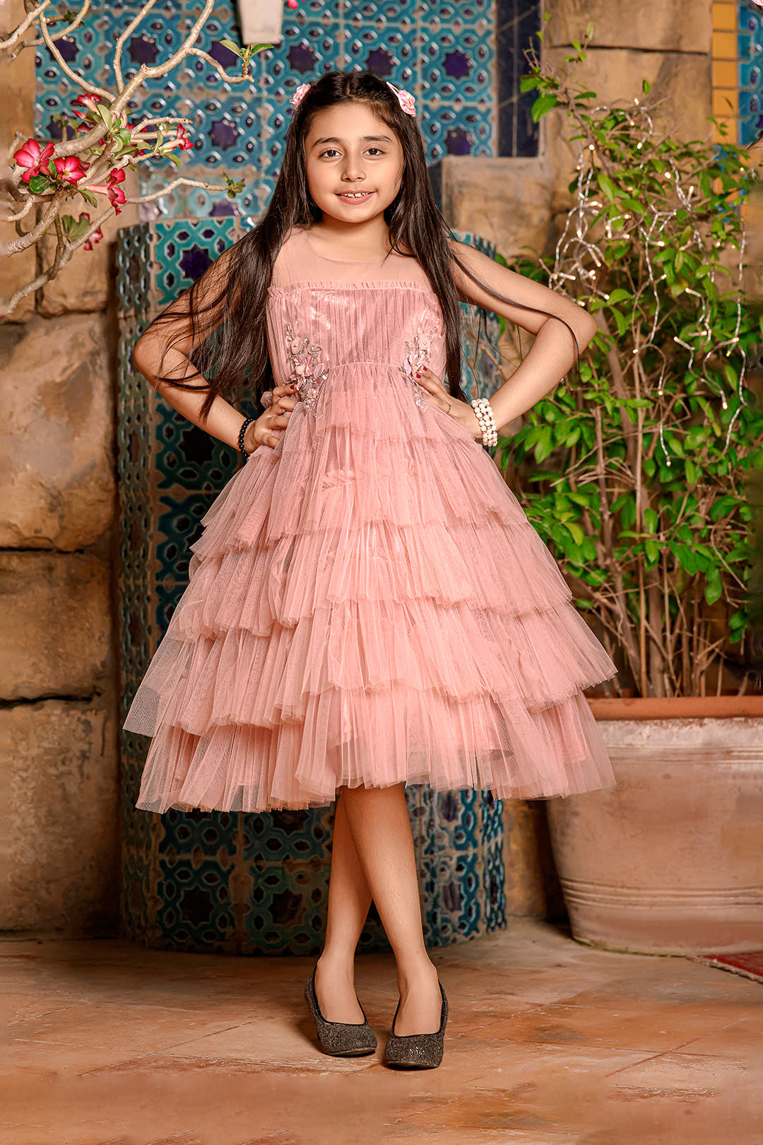 SANA'S red embroidered net frock Pakistan Eid