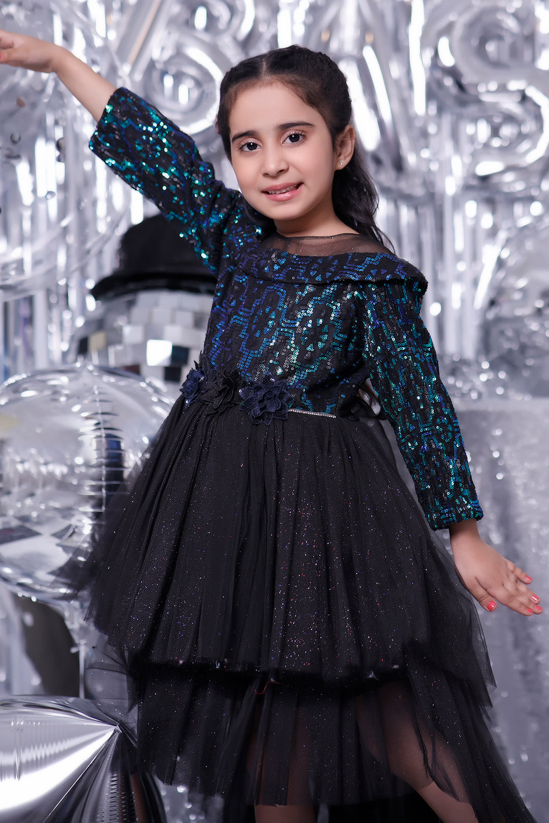 Peacock Sequins Glitter Net Frock | BIRTHDAY BASH | F2094