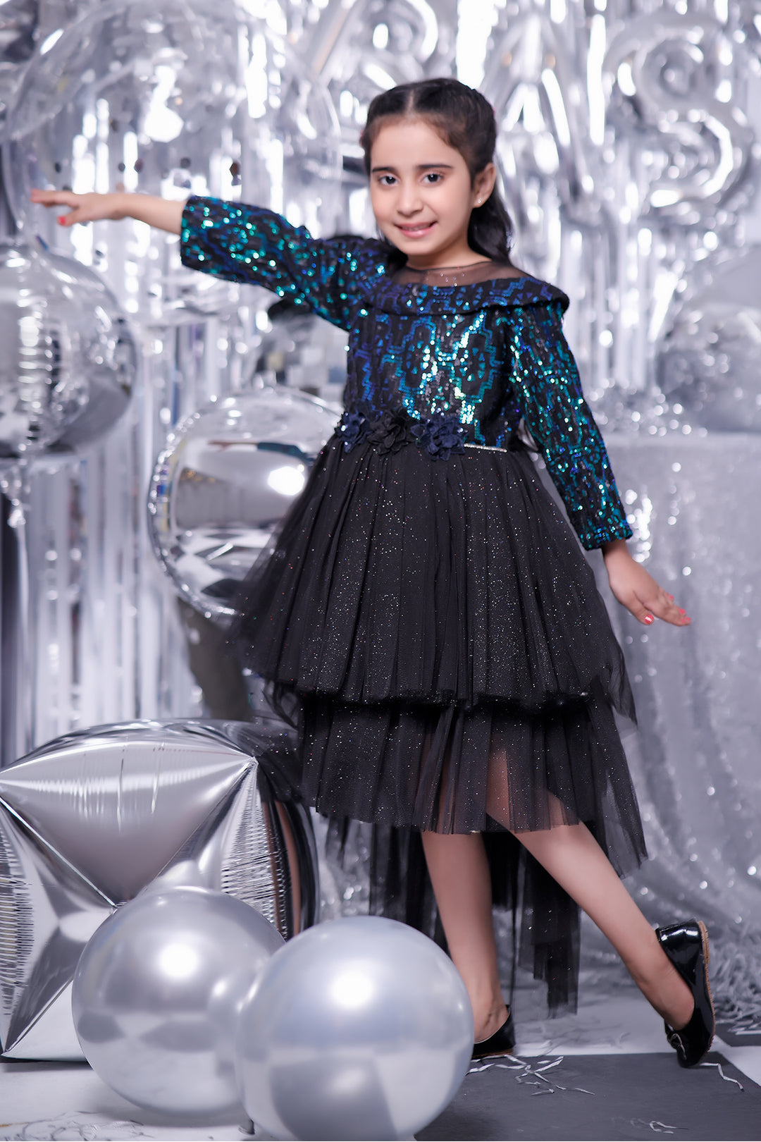 Peacock Sequins Glitter Net Frock | BIRTHDAY BASH | F2094