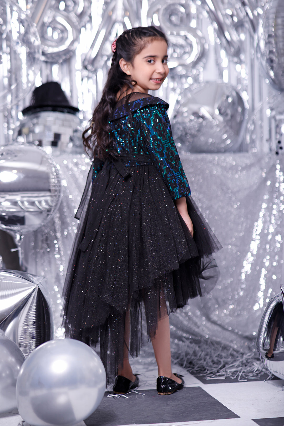 Peacock Sequins Glitter Net Frock | BIRTHDAY BASH | F2094