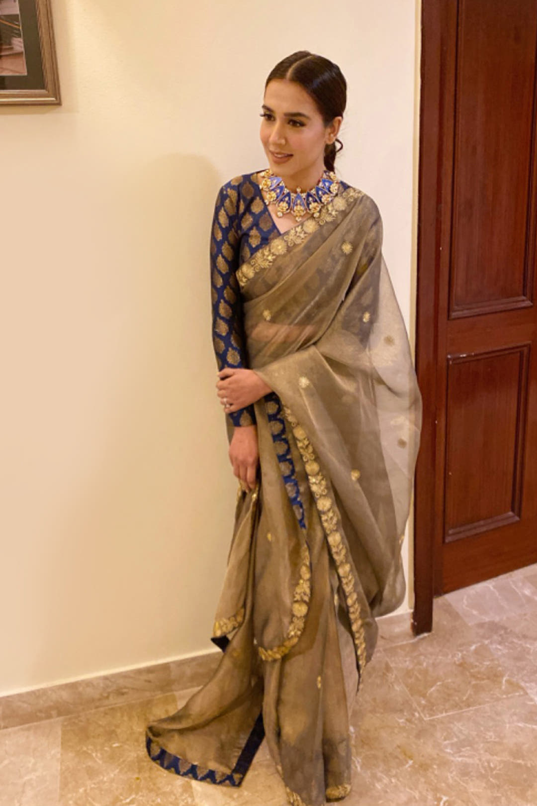 SANA'S red embroidered organza saree Pakistan occasion wear