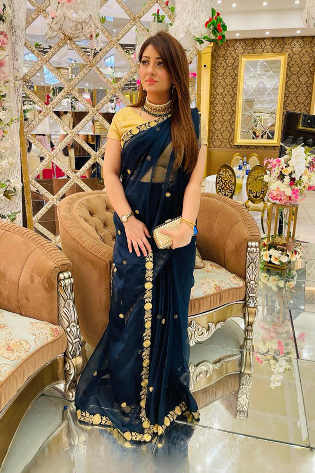 SANA'S red embroidered organza saree Pakistan occasion wear