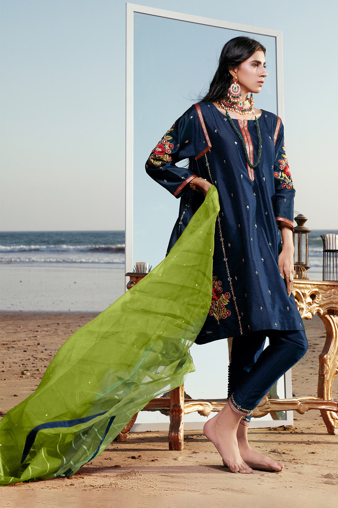 SANA'S red embroidered raw silk suit Pakistan Eid