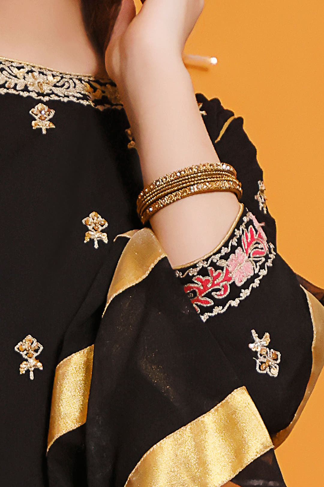 SANA'S red embroidered chiffon plazo suit Pakistan occasion wear