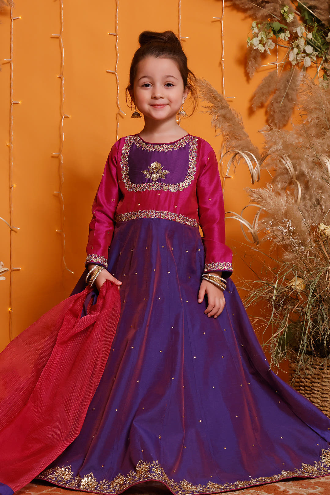 SANA'S red embroidered raw silk maxi dress Pakistan occasion wear