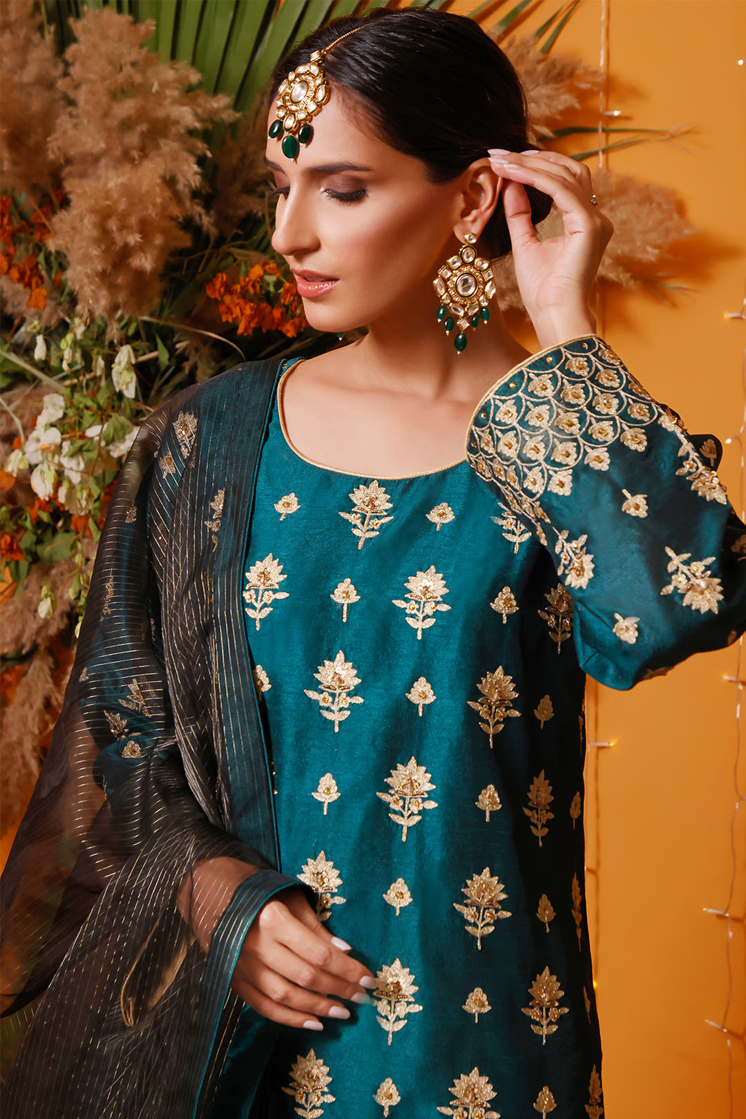 SANA'S red embroidered raw silk gharara suit Pakistan occasion wear