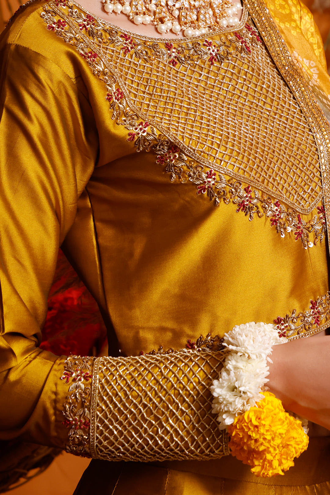 SANA'S red embroidered silk lehenga Pakistan occasion wear