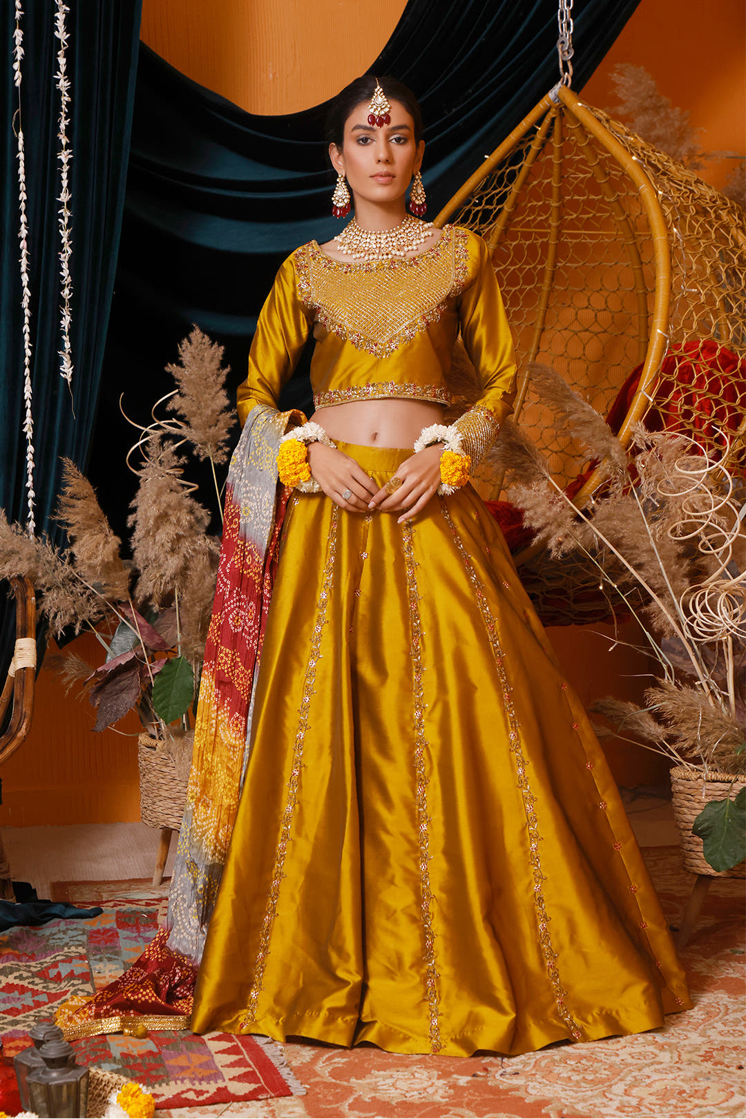SANA'S red embroidered silk lehenga Pakistan occasion wear
