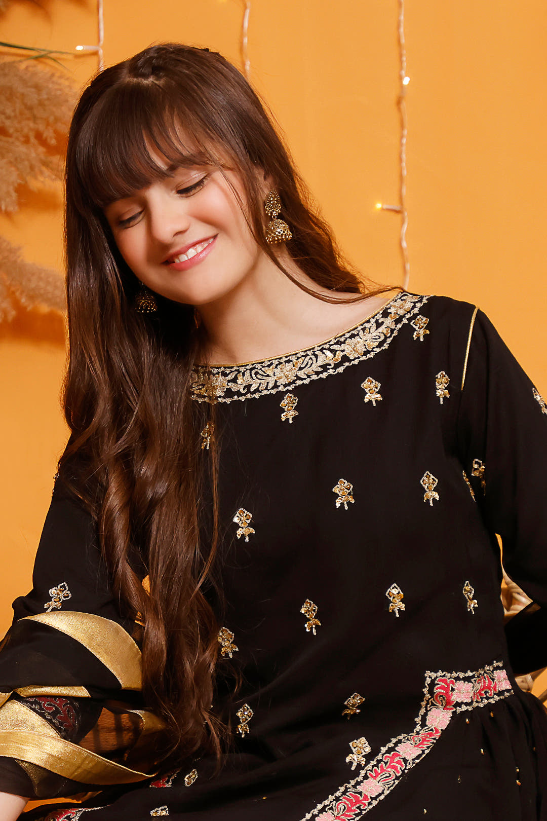 SANA'S red embroidered chiffon plazo suit Pakistan occasion wear
