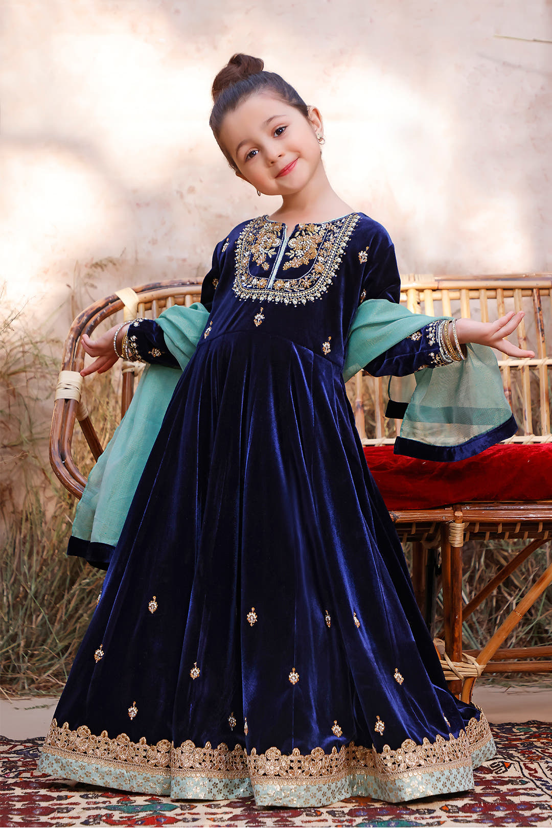 SANA'S red embroidered velvet maxi dress Pakistan occasion wear