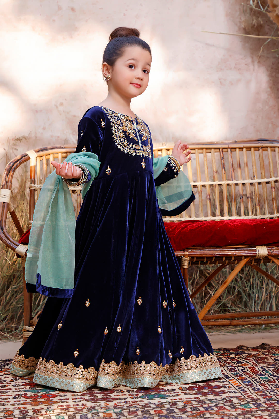 SANA'S red embroidered velvet maxi dress Pakistan occasion wear