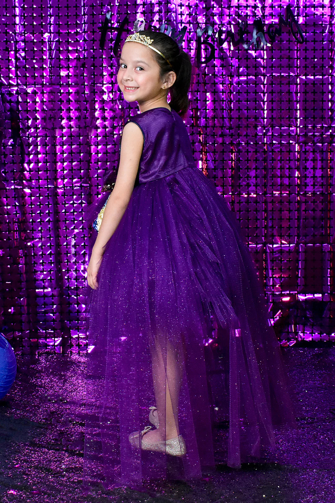 Multi Sequins Feather Style Net Flare Frock | BIRTHDAY BASH | F2178