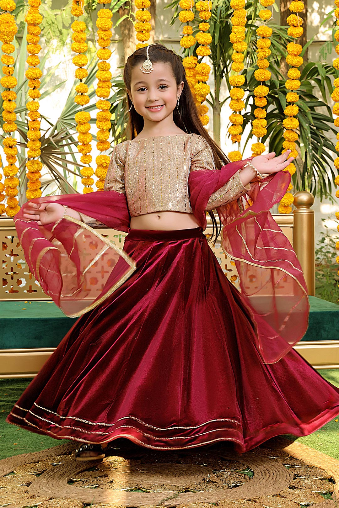 Velvet Lehenga Little Girl Lehenga Choli Velvet Embroidered