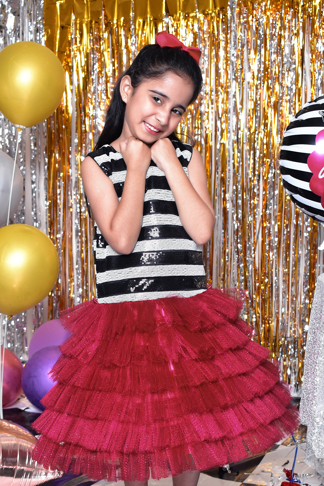 Stripes Sequins Multi Layered Frock | BIRTHDAY BASH | F2124