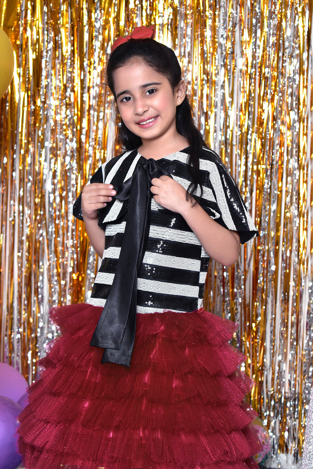 Stripes Sequins Multi Layered Frock | BIRTHDAY BASH | F2124