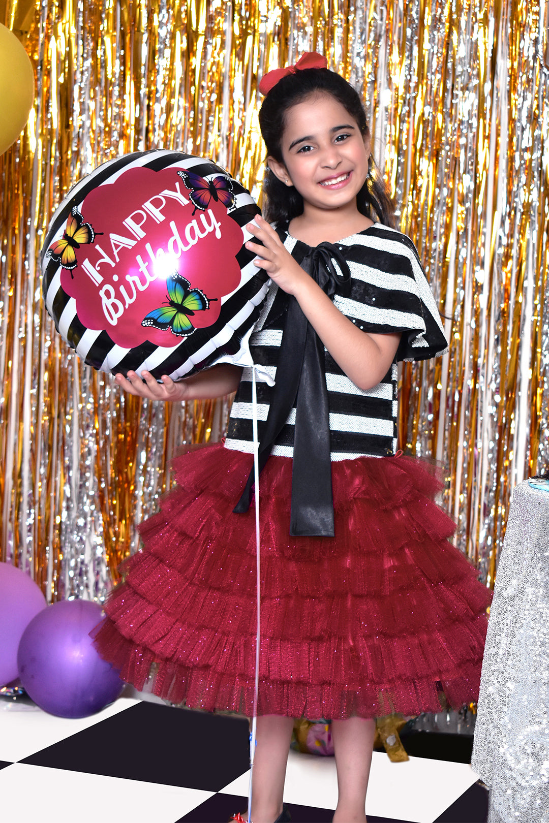 Stripes Sequins Multi Layered Frock | BIRTHDAY BASH | F2124