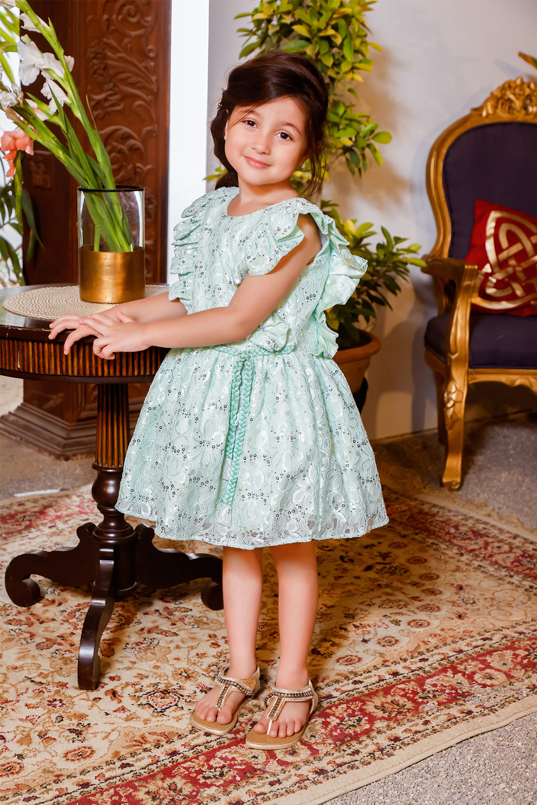 Self Sequins Chantey Lace Frock | KAIRA | F2120