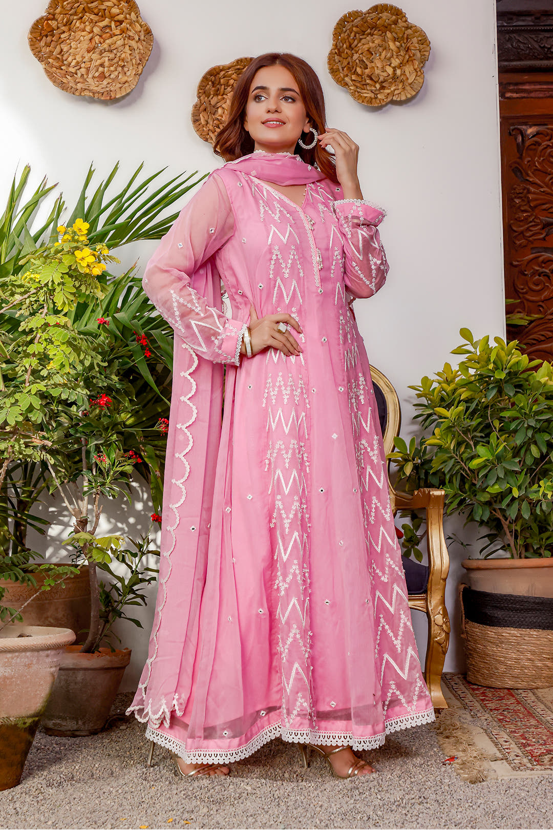 SANA'S red embroidered chiffon suit Pakistan occasion wear