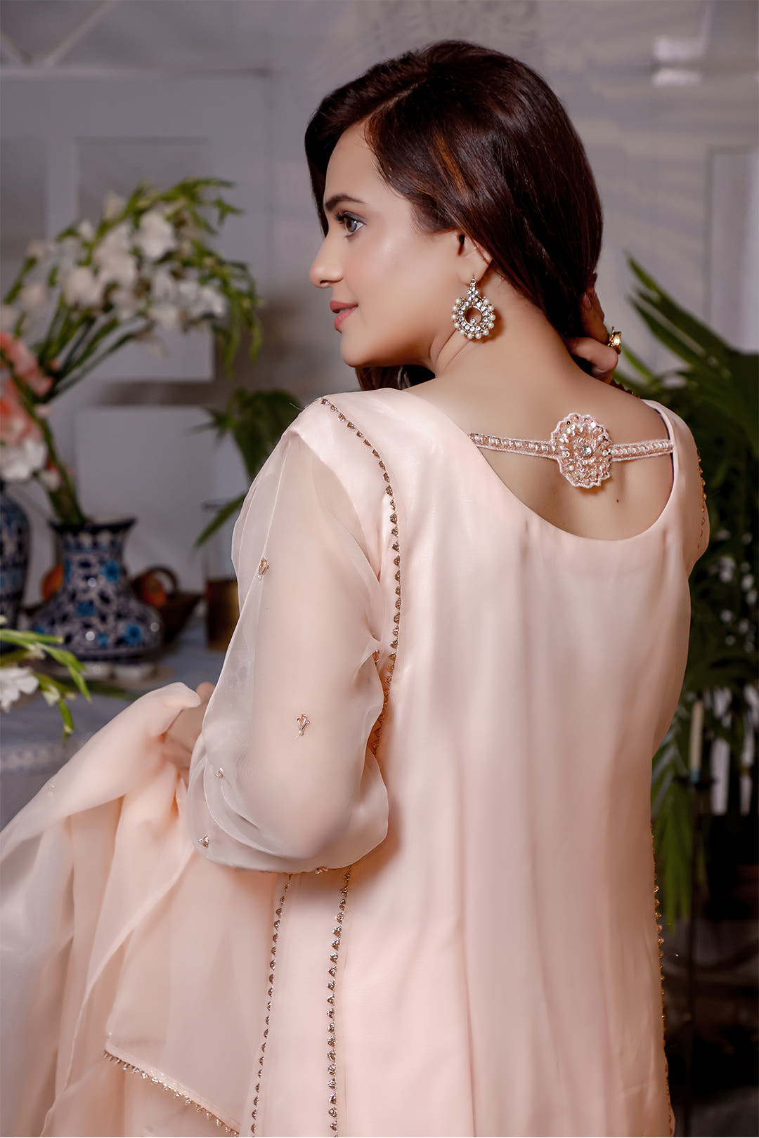 SANA'S red embroidered organza suit Pakistan occasion wear