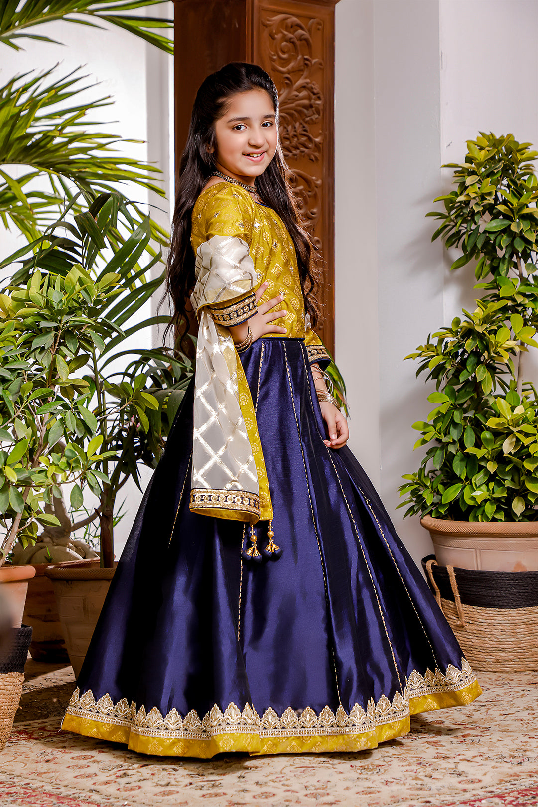 Printed Raw Silk Mirror Work Lehenga Choli | Mom & Me | L3073 & L202044
