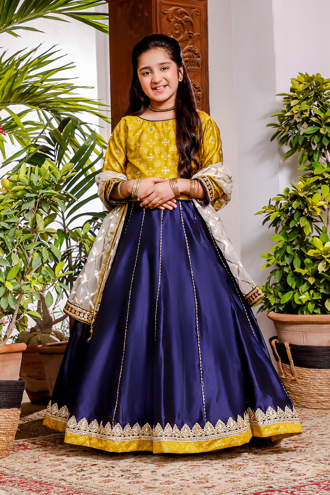 Printed Raw Silk Mirror Work Lehenga Choli | Mom & Me | L3073 & L202044