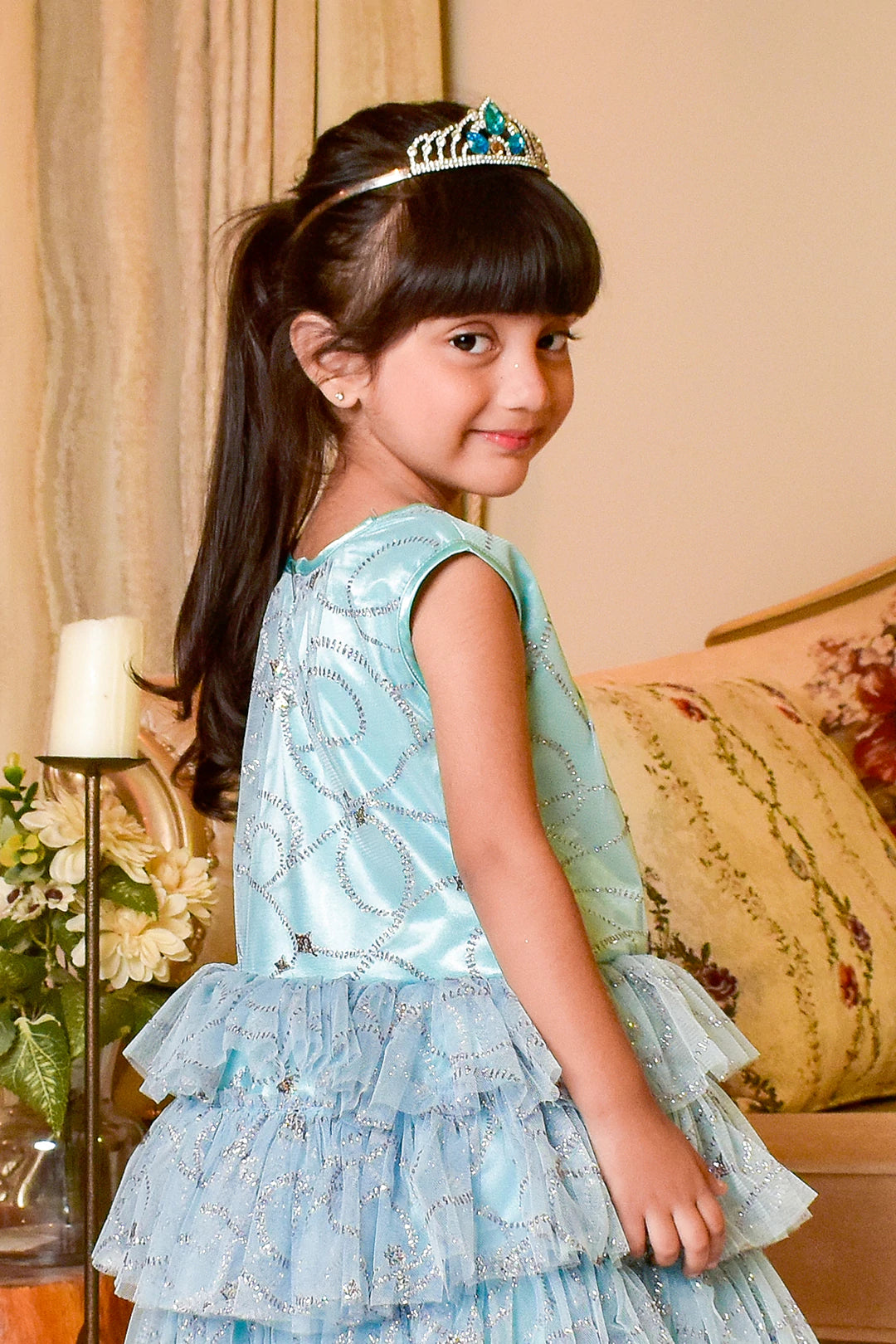 Multi Layers Glitter Net Frock | F2174