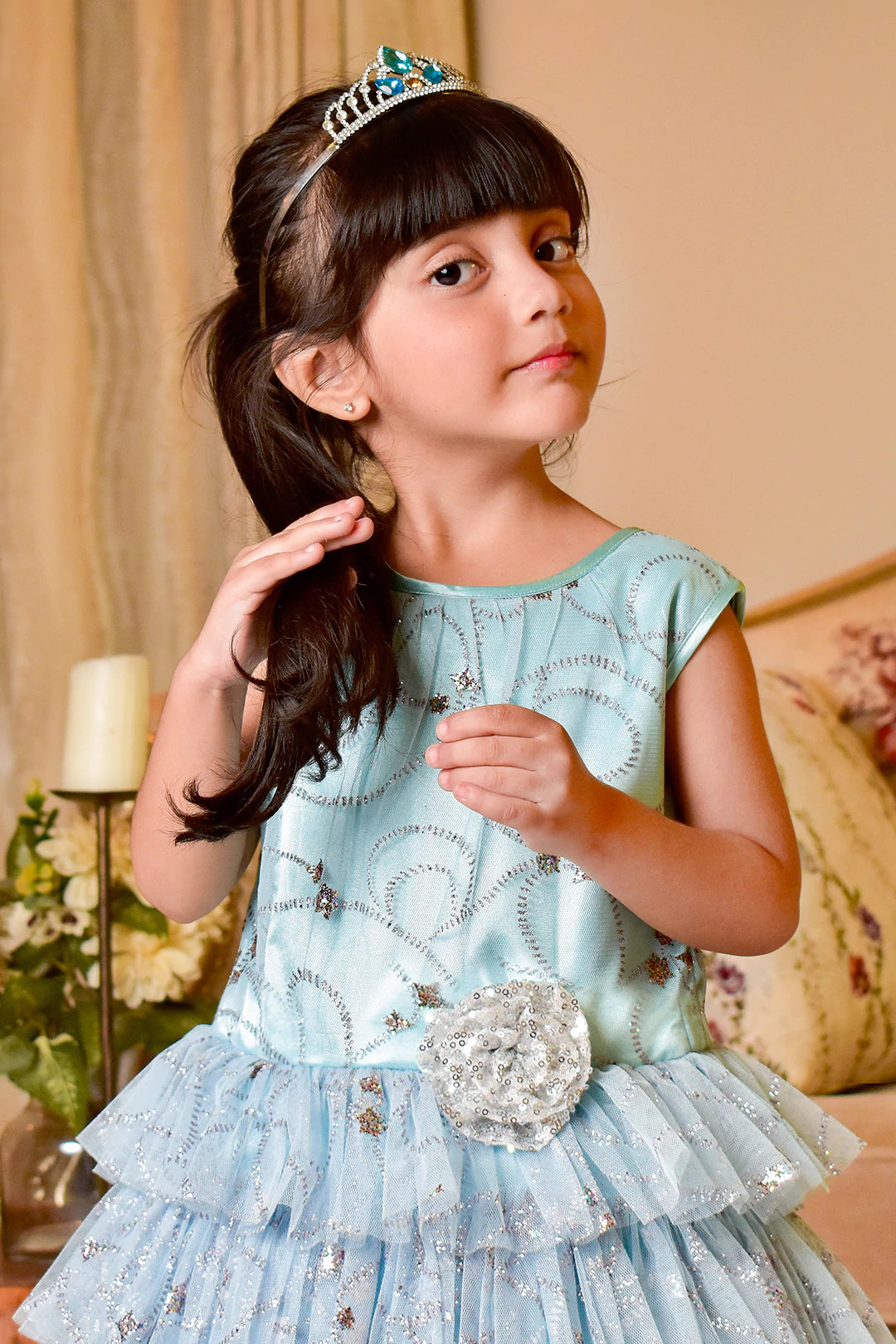 Multi Layers Glitter Net Frock | F2174