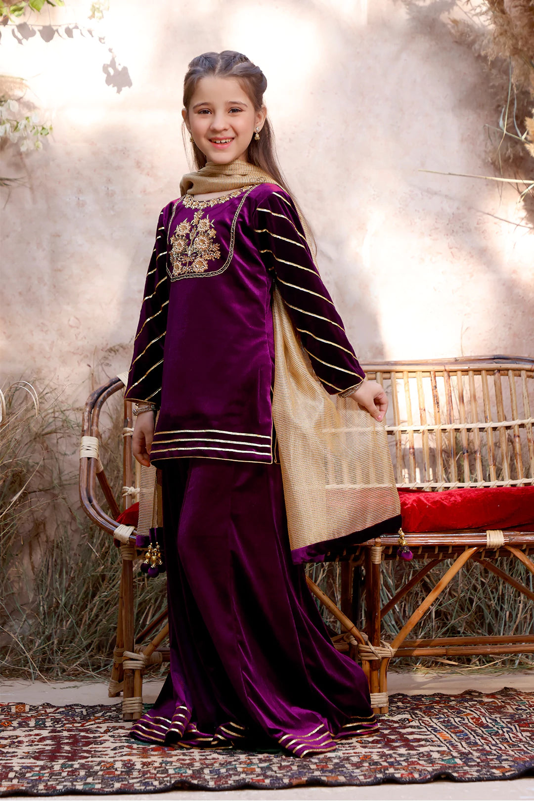 Embroidered Velvet Plazo Suit | MEHRU | P3096