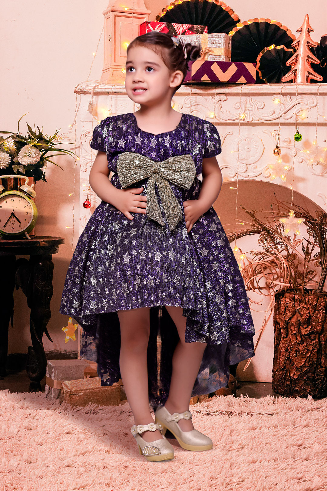 Shimmer Star Metallic Crinkle Frock | Winter Festive | F2197