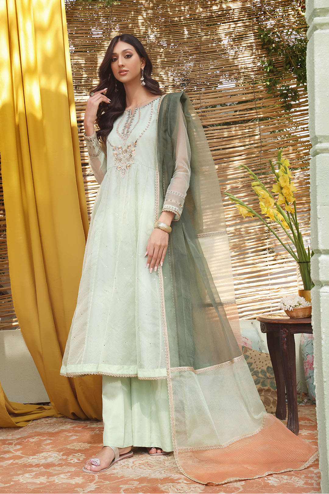 SANA'S red embroidered organza suit Pakistan Eid