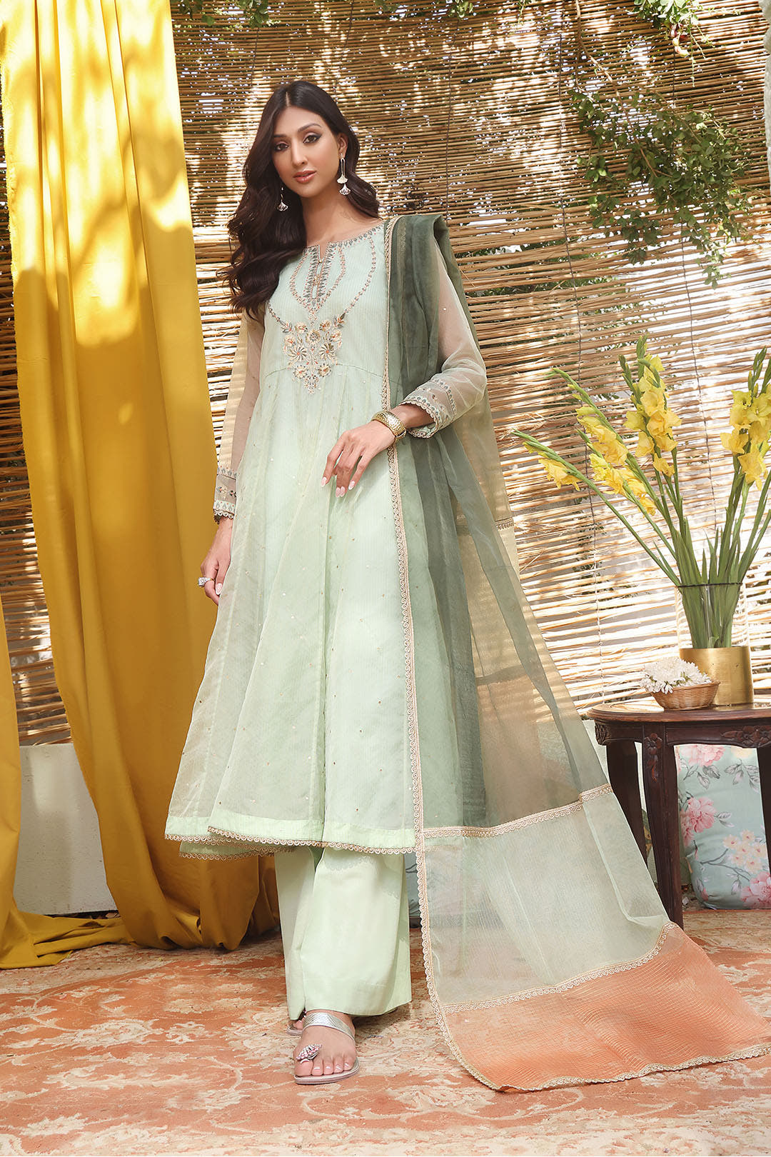 SANA'S red embroidered organza suit Pakistan Eid