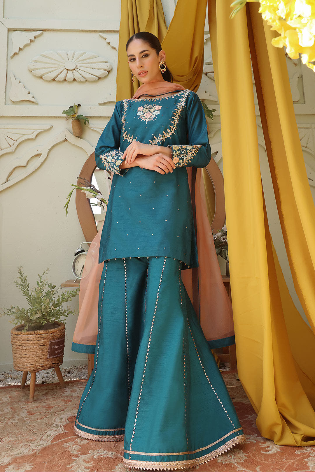 SANA'S red embroidered raw silk suit Pakistan Eid