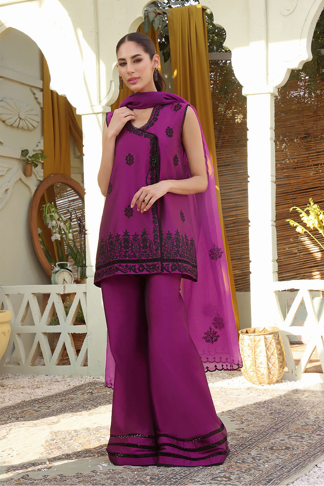 SANA'S red embroidered silk suit Pakistan Eid