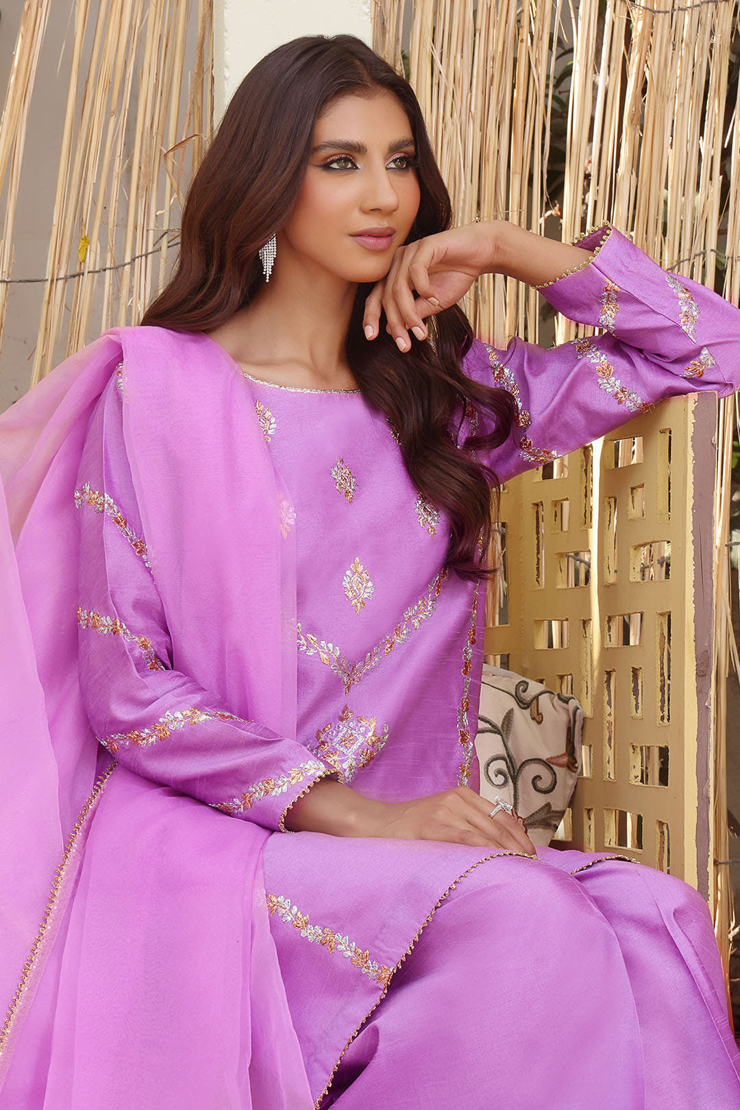 SANA'S red embroidered raw silk suit Pakistan Eid